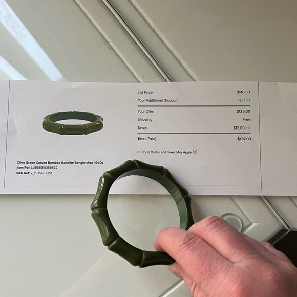 Dark Olive Bakelite Bangle - Picture 4 of 4